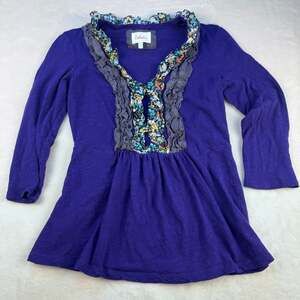 Deletta Anthropologie Purple Ruffled Floral Peplum Top Size S